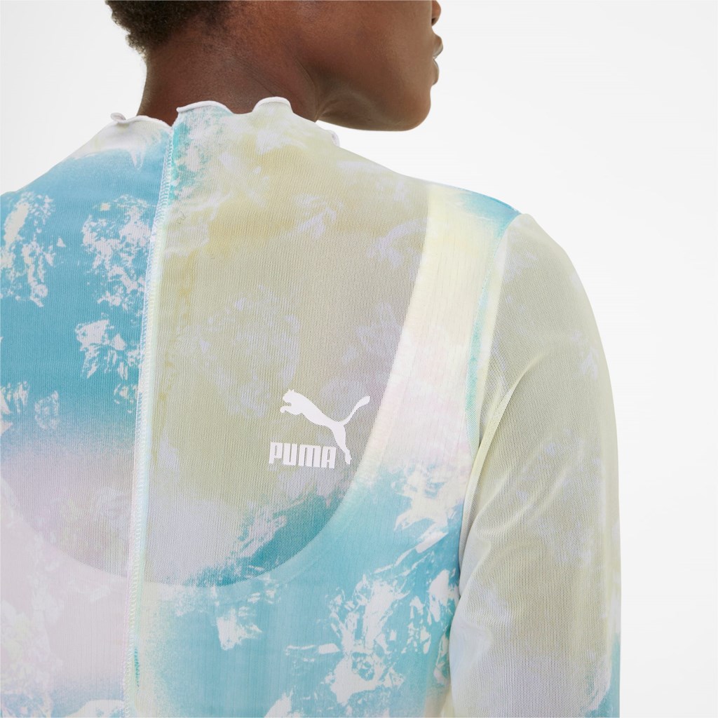 Puma Crystal Galaxy Printed Long Sleeve Fitted Tee Porcelain | ZN9208576