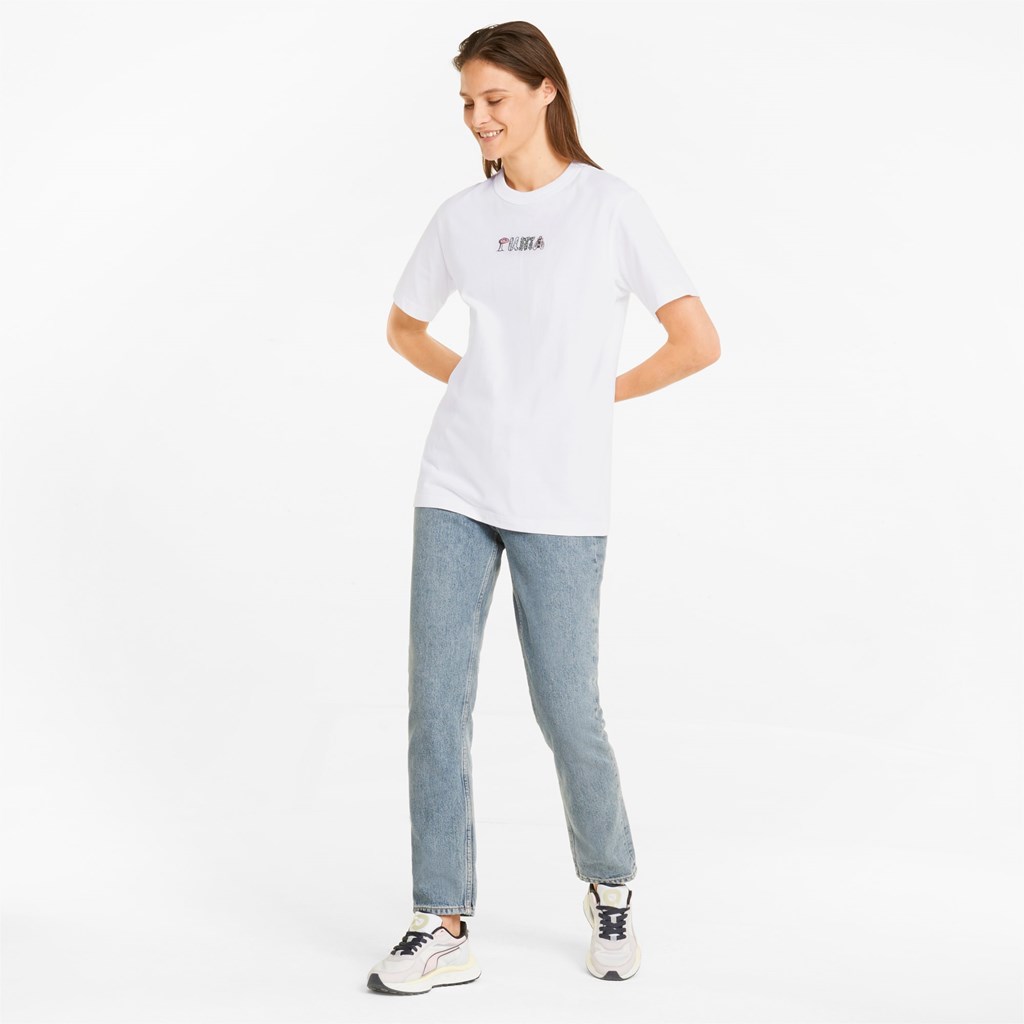 Puma Downtown Relaxed Baskılı Tee Beyaz | YR0158463