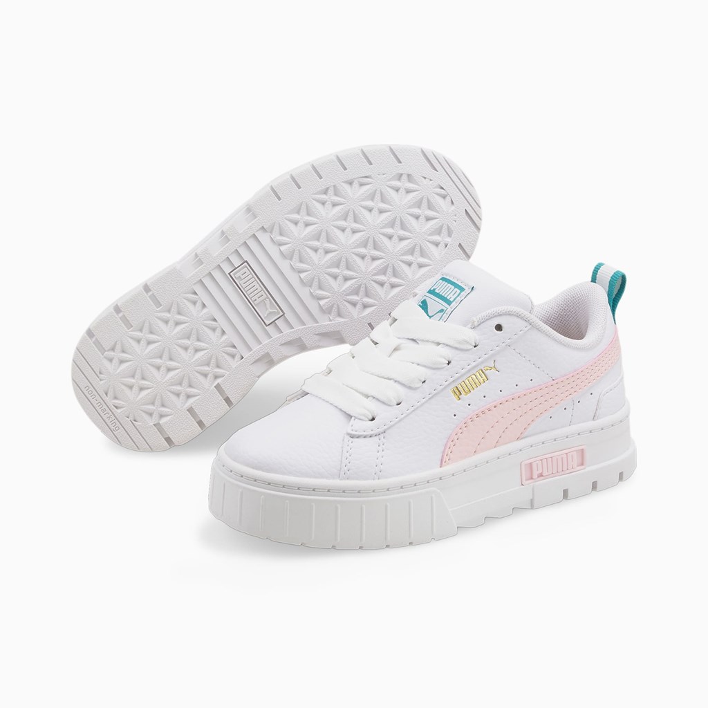 Puma Mayze Deri Little Spor Ayakkabı Beyaz Pembe | UF8412790